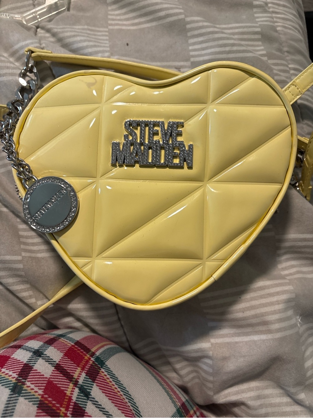 Steve Madden Yellow Quilted Heart Crossbody Bag